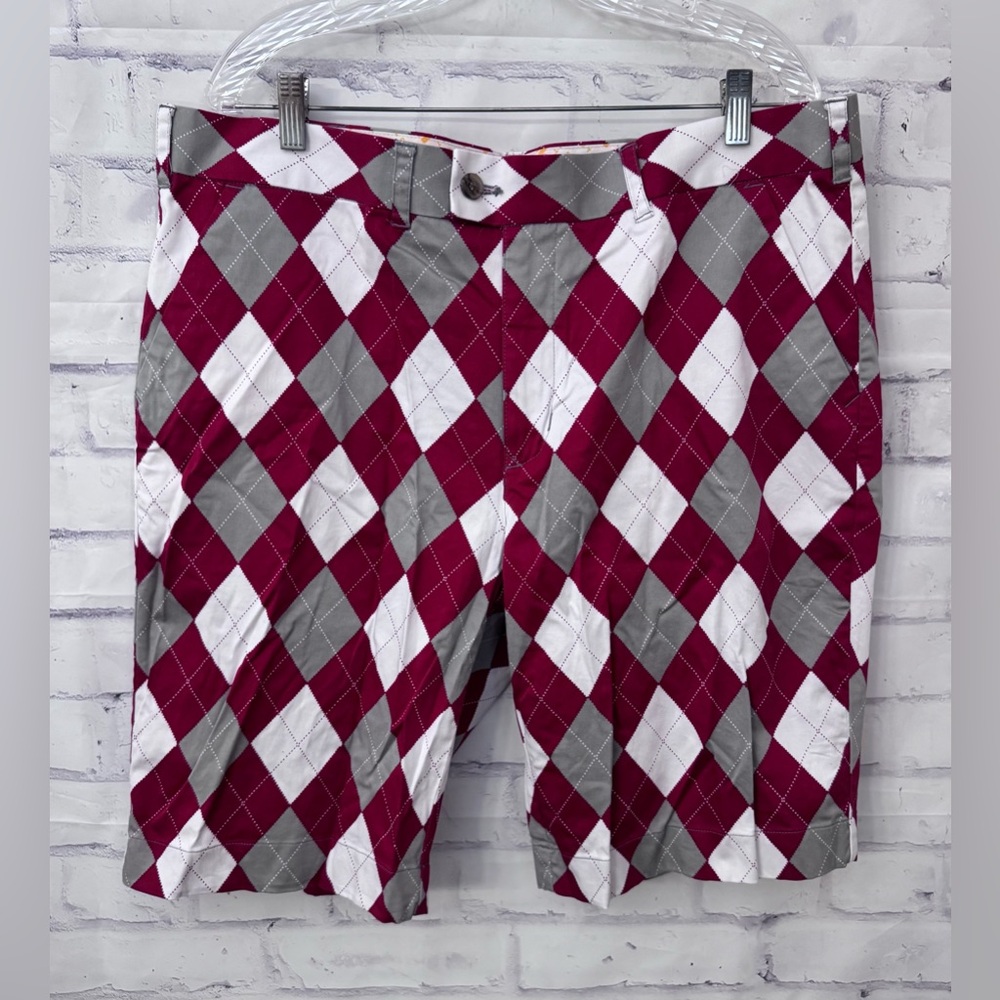 Loudmouth Golf‎ Men’s Size 40 Red Gray Argyle Shorts Novelty Preppy Activewear